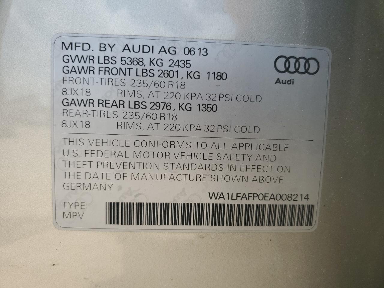 WA1LFAFP0EA008214 2014 Audi Q5 Premium Plus