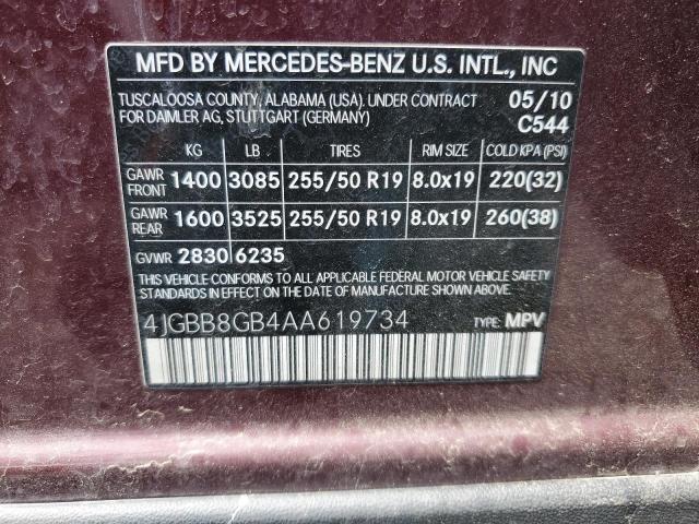 2010 Mercedes-Benz Ml 350 4Matic VIN: 4JGBB8GB4AA619734 Lot: 54742624