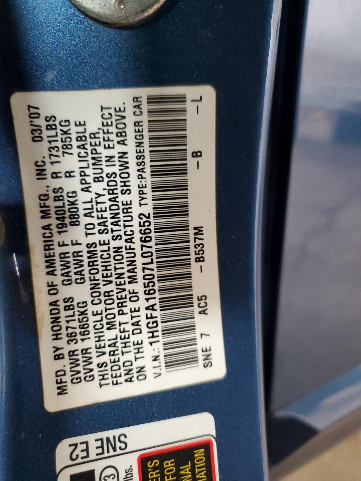 1HGFA16507L076652 2007 Honda Civic Lx