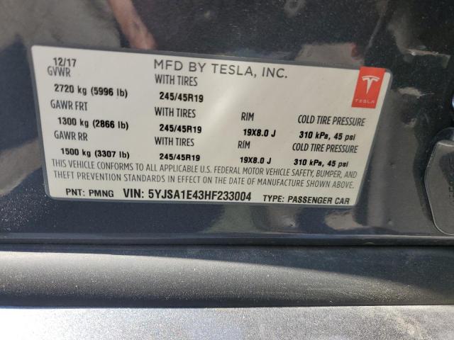 2017 Tesla Model S VIN: 5YJSA1E43HF233004 Lot: 56966574