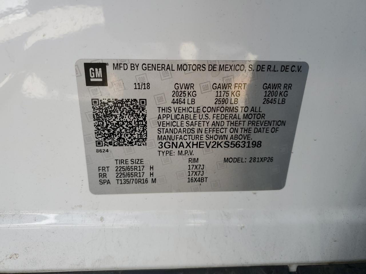 3GNAXHEV2KS563198 2019 Chevrolet Equinox Ls