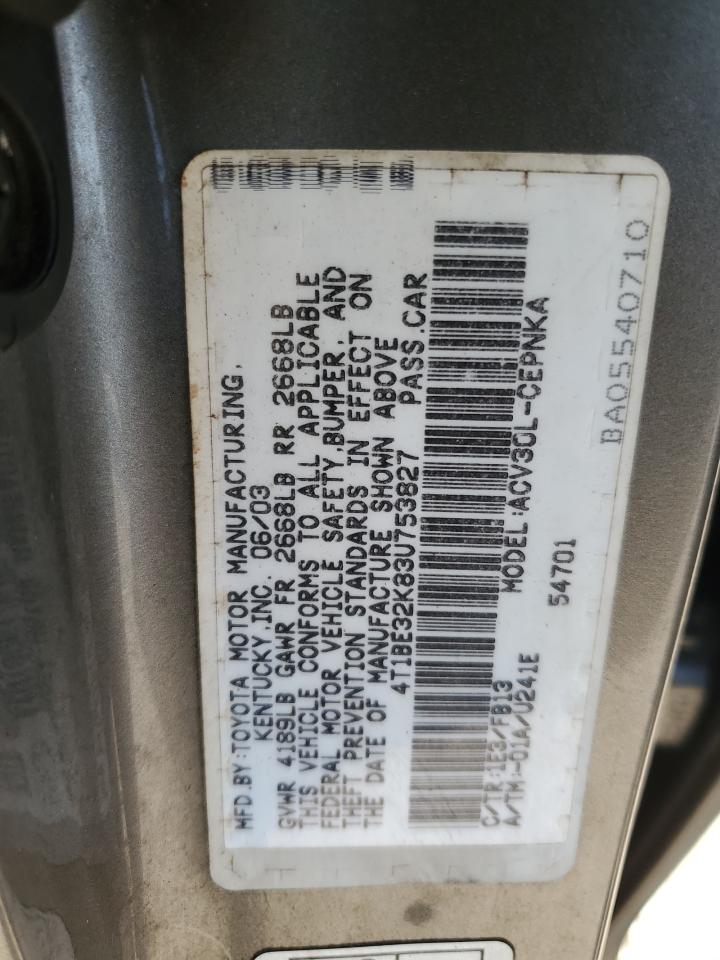 4T1BE32K83U753827 2003 Toyota Camry Le