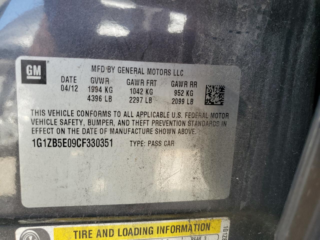 1G1ZB5E09CF330351 2012 Chevrolet Malibu Ls