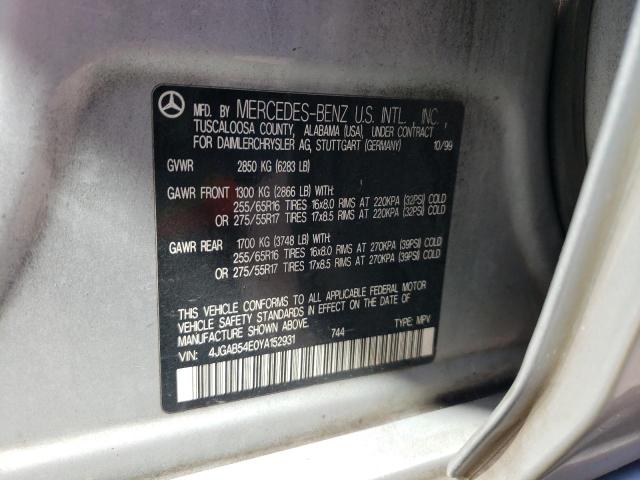 2000 Mercedes-Benz Ml 320 VIN: 4JGAB54E0YA152931 Lot: 56066984