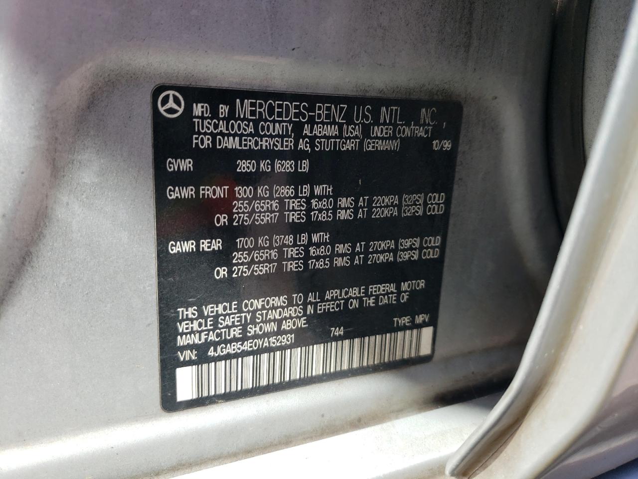 4JGAB54E0YA152931 2000 Mercedes-Benz Ml 320