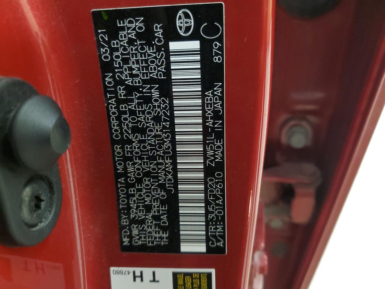 JTDKAMFU3M3147232 2021 Toyota Prius Special Edition