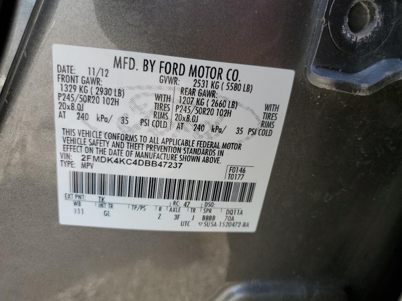 2FMDK4KC4DBB47237 2013 Ford Edge Limited