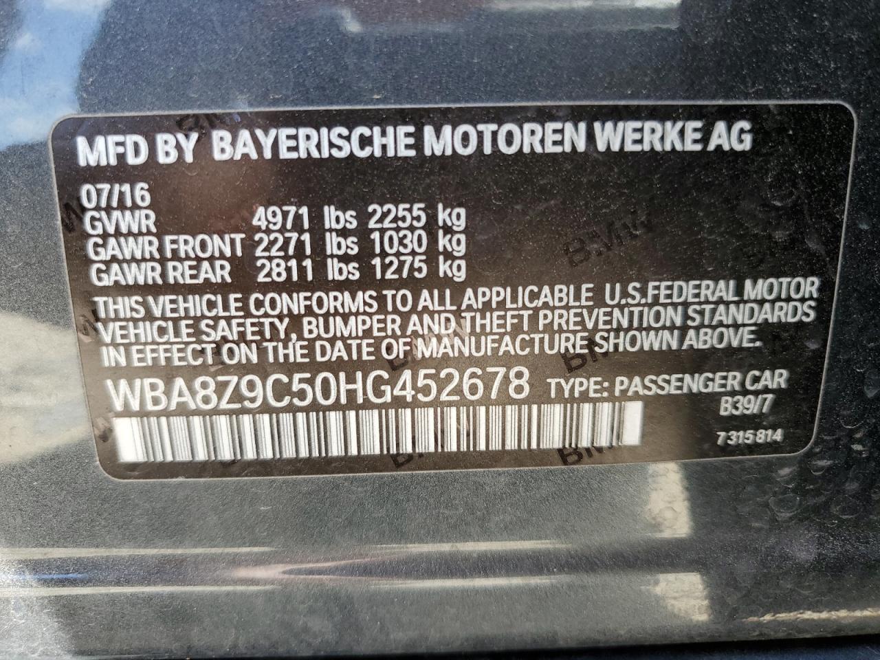 WBA8Z9C50HG452678 2017 BMW 330 Xigt