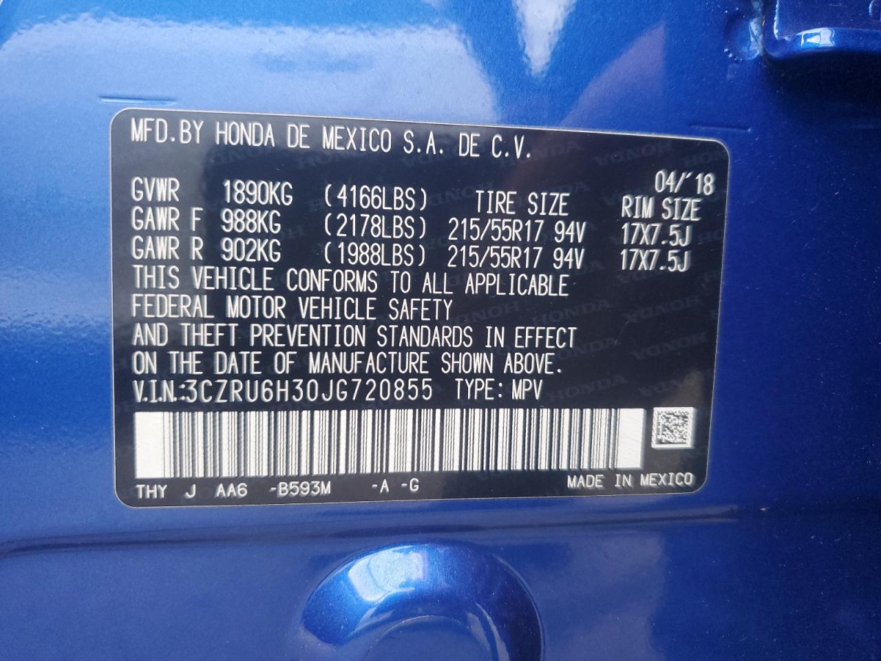 3CZRU6H30JG720855 2018 Honda Hr-V Lx