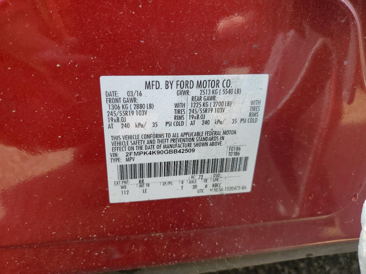 2FMPK4K90GBB42509 2016 Ford Edge Titanium