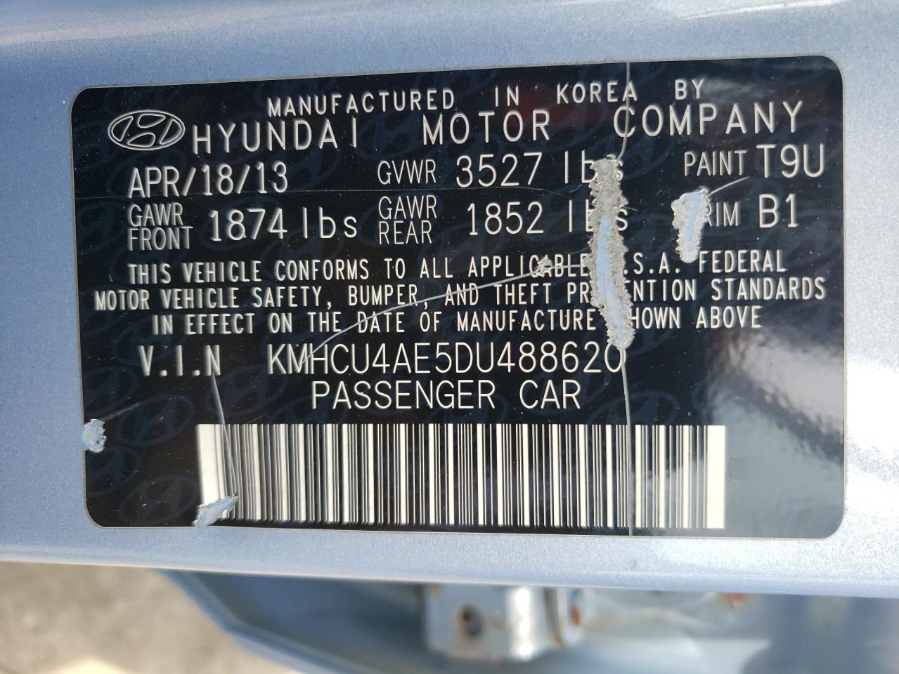 KMHCU4AE5DU488620 2013 Hyundai Accent Gls