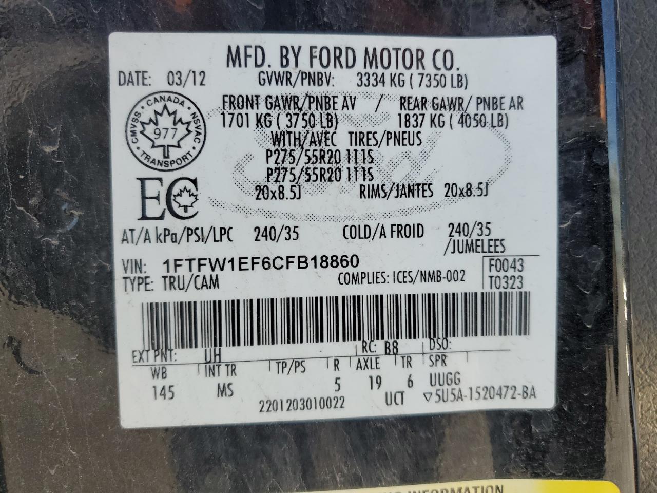 1FTFW1EF6CFB18860 2012 Ford F150 Supercrew 1FTFW1EF6CFB18860 2012 Ford F150 Supercrew