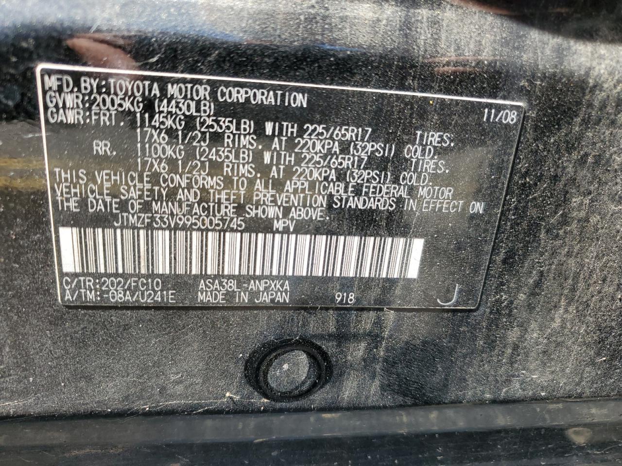 JTMZF33V995005745 2009 Toyota Rav4