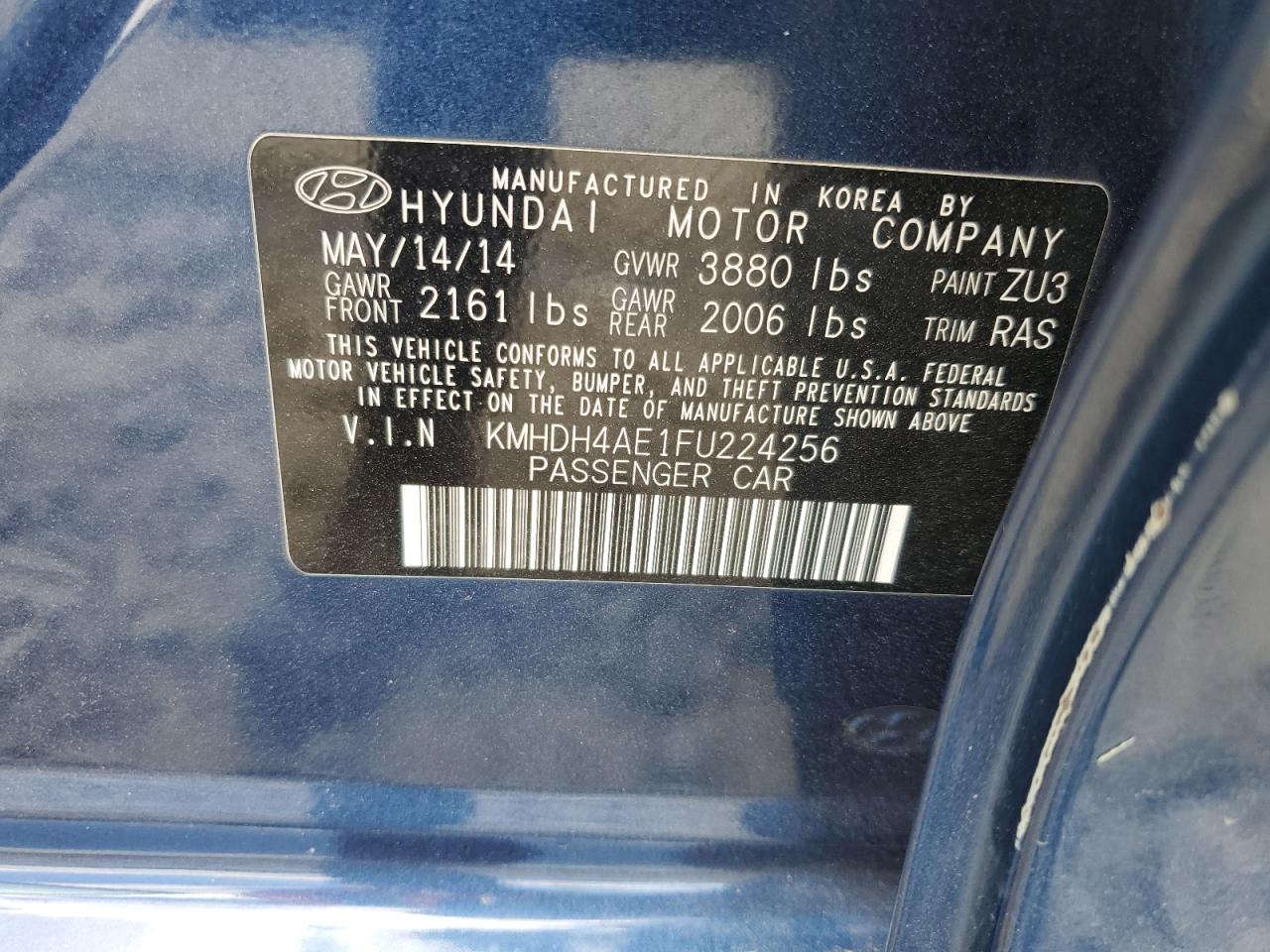 KMHDH4AE1FU224256 2015 Hyundai Elantra Se