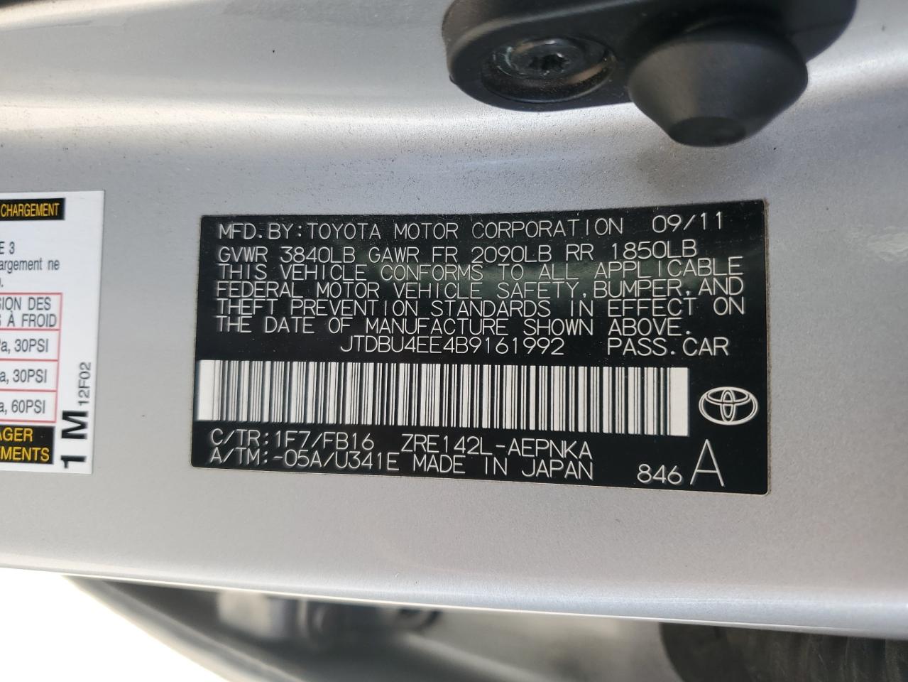 JTDBU4EE4B9161992 2011 Toyota Corolla Base