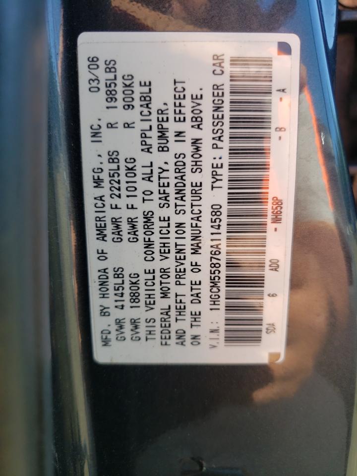 1HGCM55876A114580 2006 Honda Accord Ex