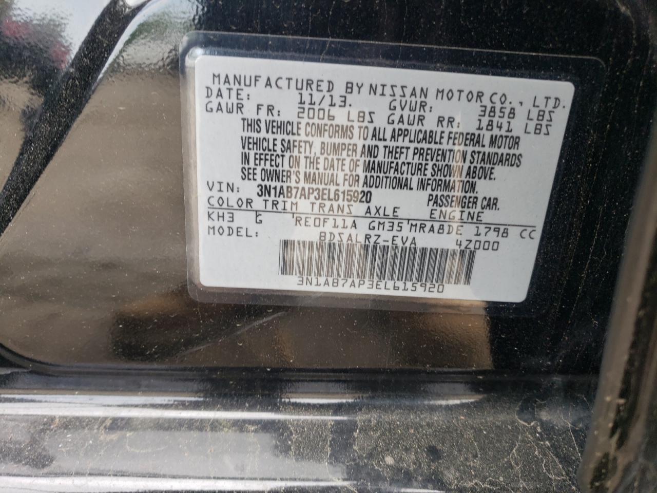 3N1AB7AP3EL615920 2014 Nissan Sentra S