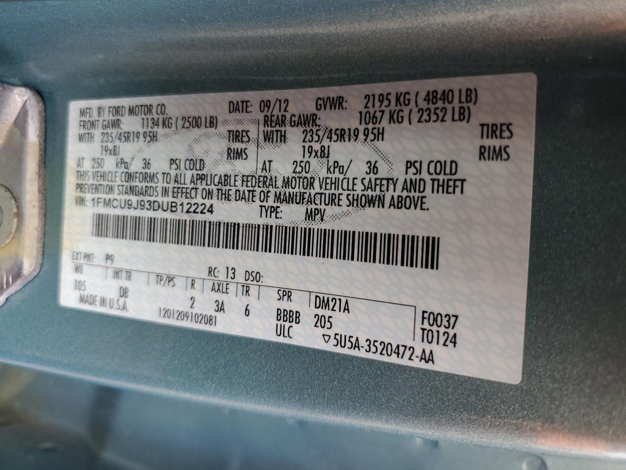 1FMCU9J93DUB12224 2013 Ford Escape Titanium