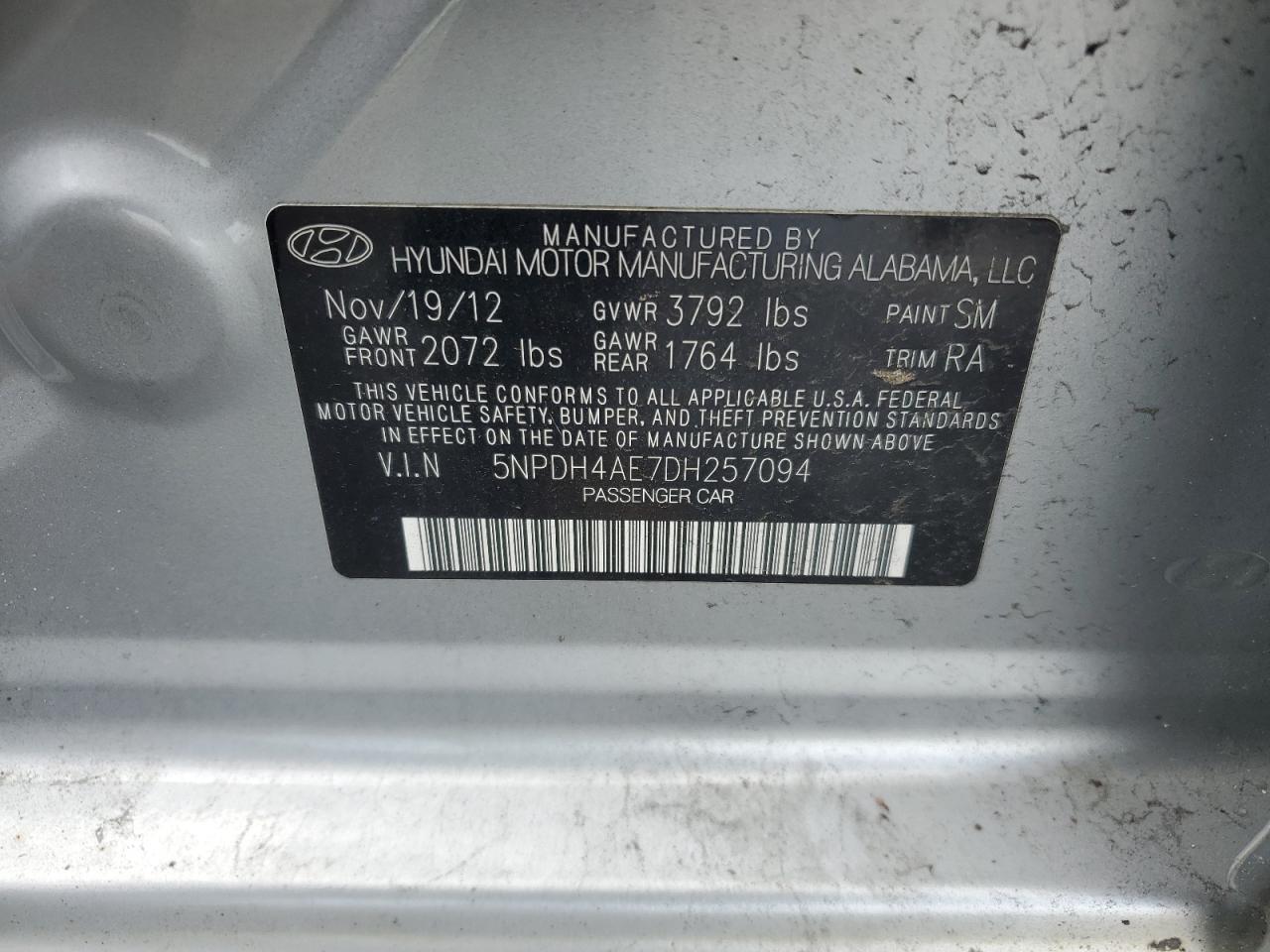 5NPDH4AE7DH257094 2013 Hyundai Elantra Gls