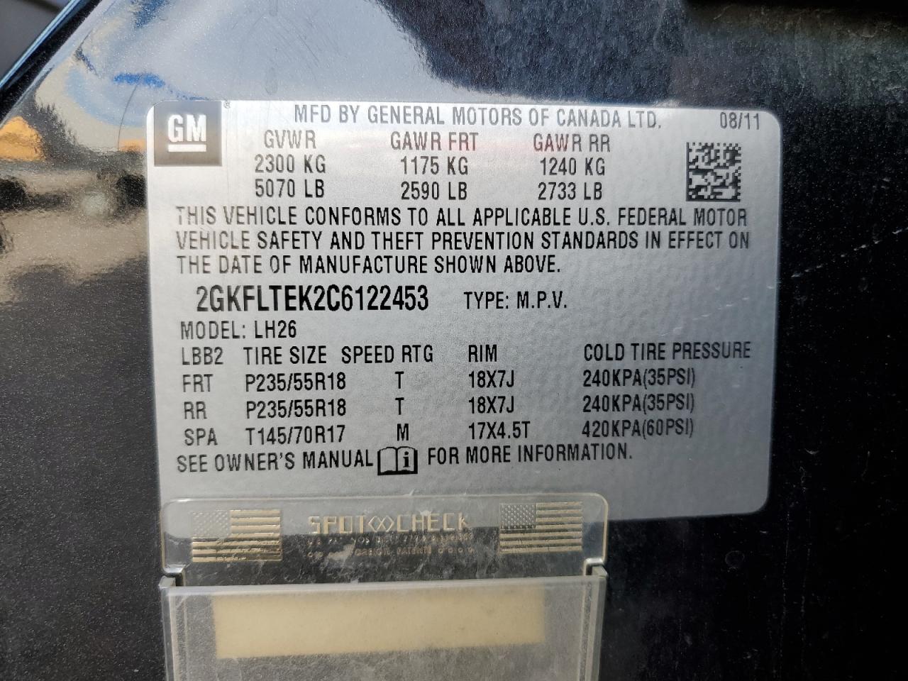 2GKFLTEK2C6122453 2012 GMC Terrain Sle