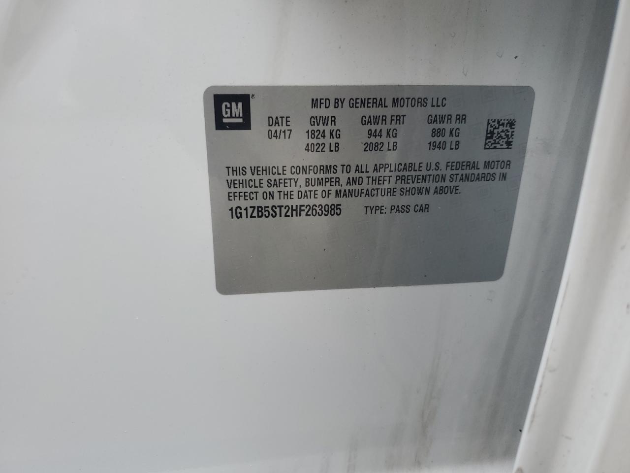 1G1ZB5ST2HF263985 2017 Chevrolet Malibu Ls