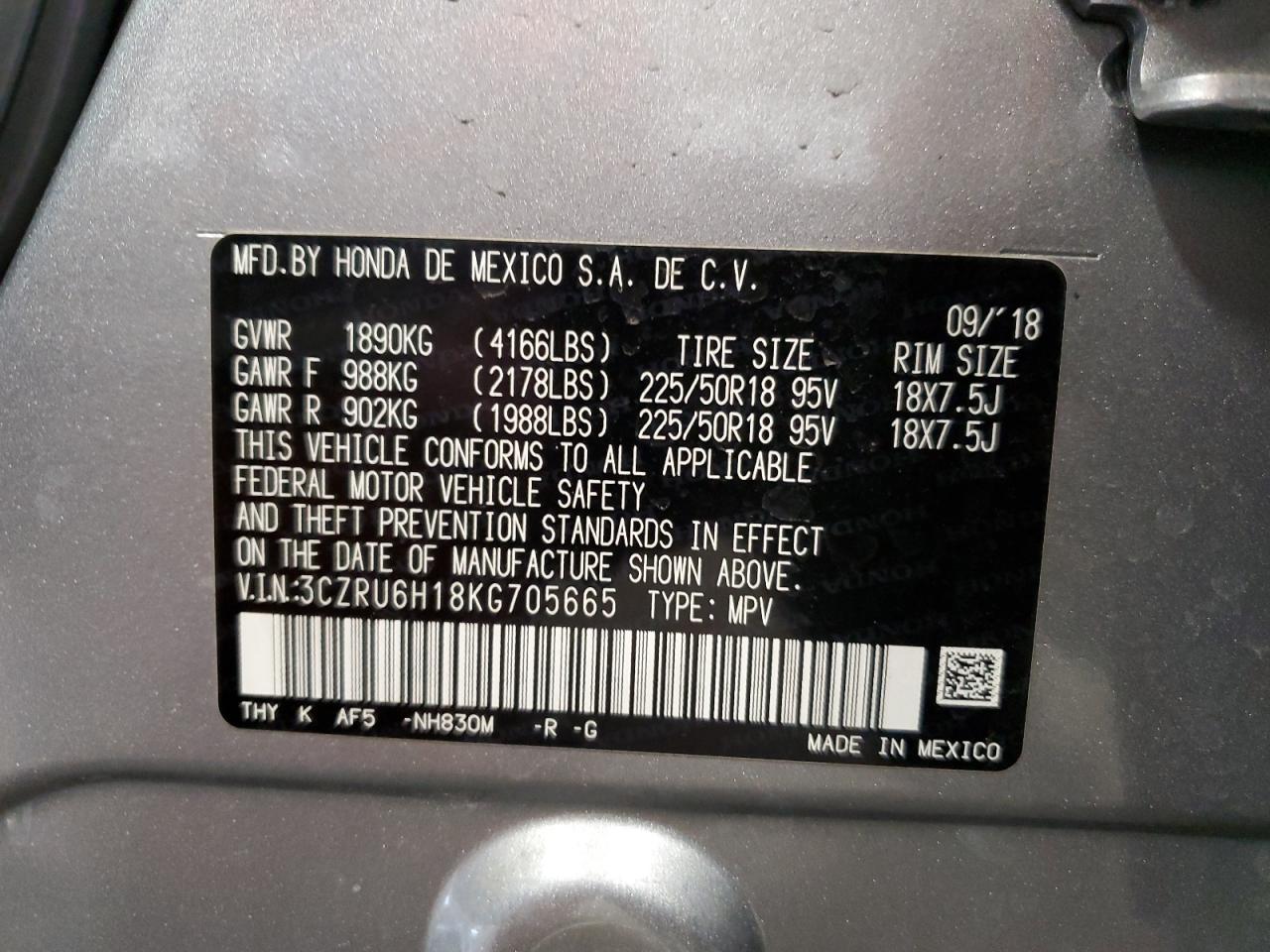 3CZRU6H18KG705665 2019 Honda Hr-V Sport