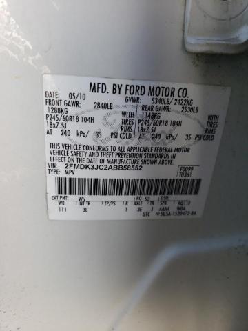 2010 Ford Edge Sel VIN: 2FMDK3JC2ABB58552 Lot: 57967794