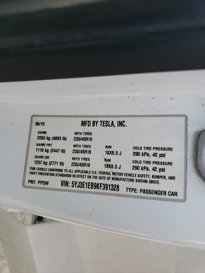 5YJ3E1EB9KF391328 2019 Tesla Model 3