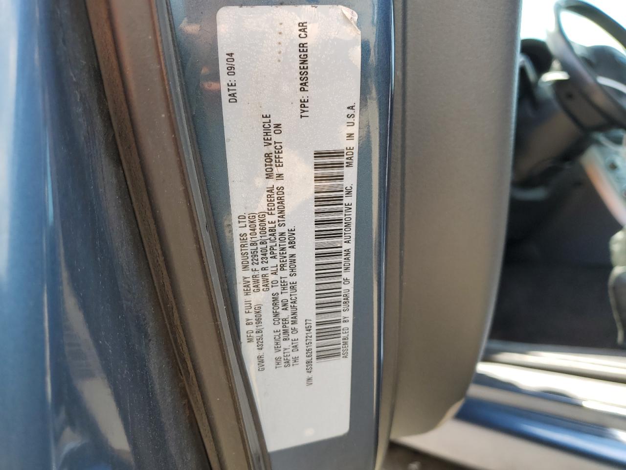 4S3BL626157214577 2005 Subaru Legacy 2.5I Limited