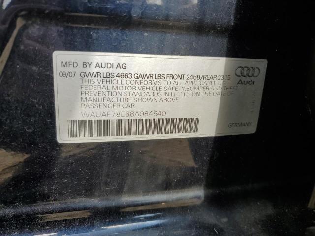2008 Audi A4 2.0T VIN: WAUAF78E68A084940 Lot: 55641774