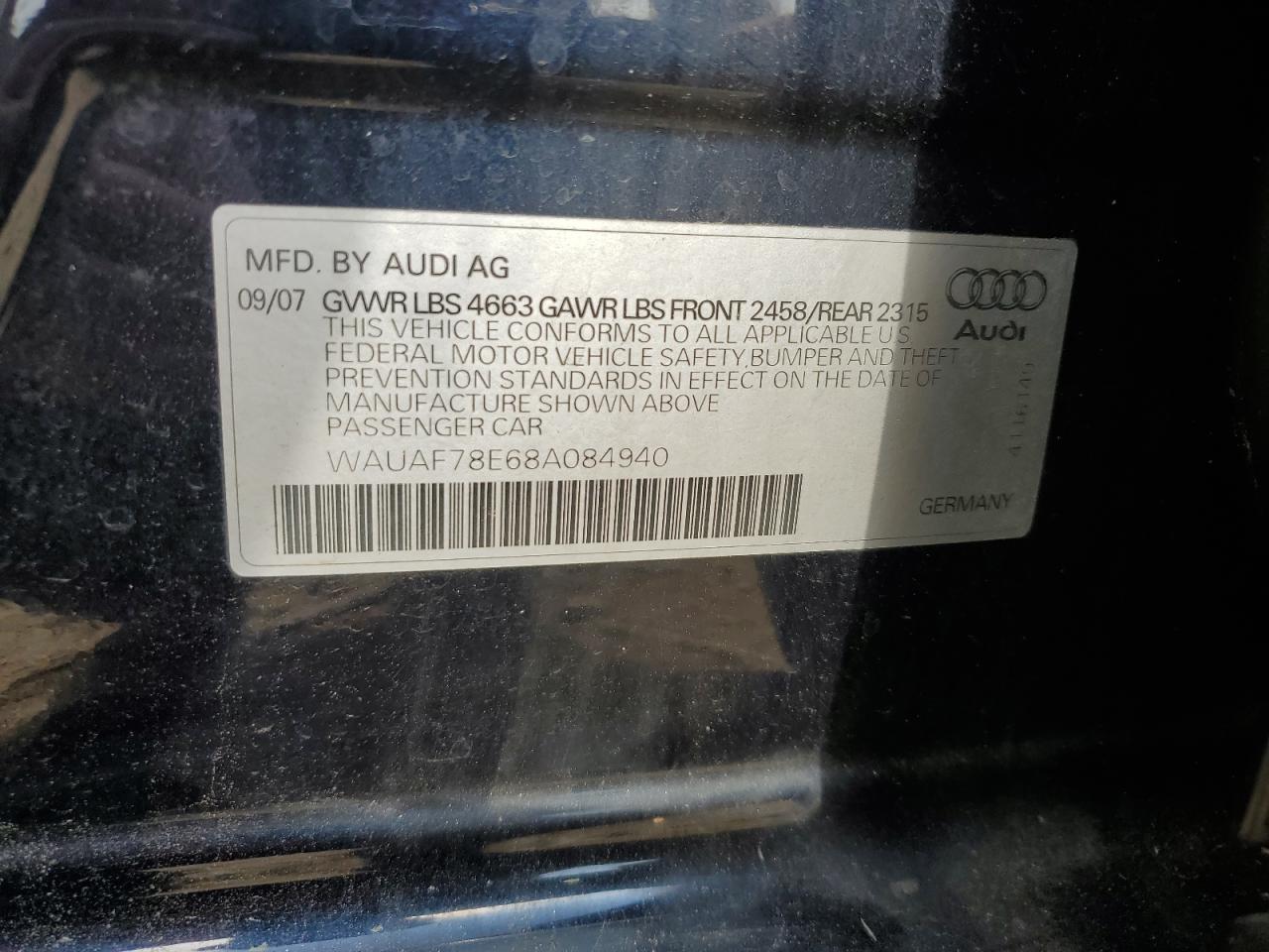 WAUAF78E68A084940 2008 Audi A4 2.0T