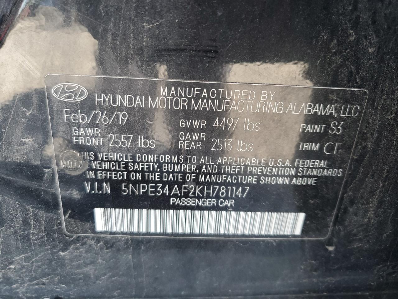 5NPE34AF2KH781147 2019 Hyundai Sonata Limited