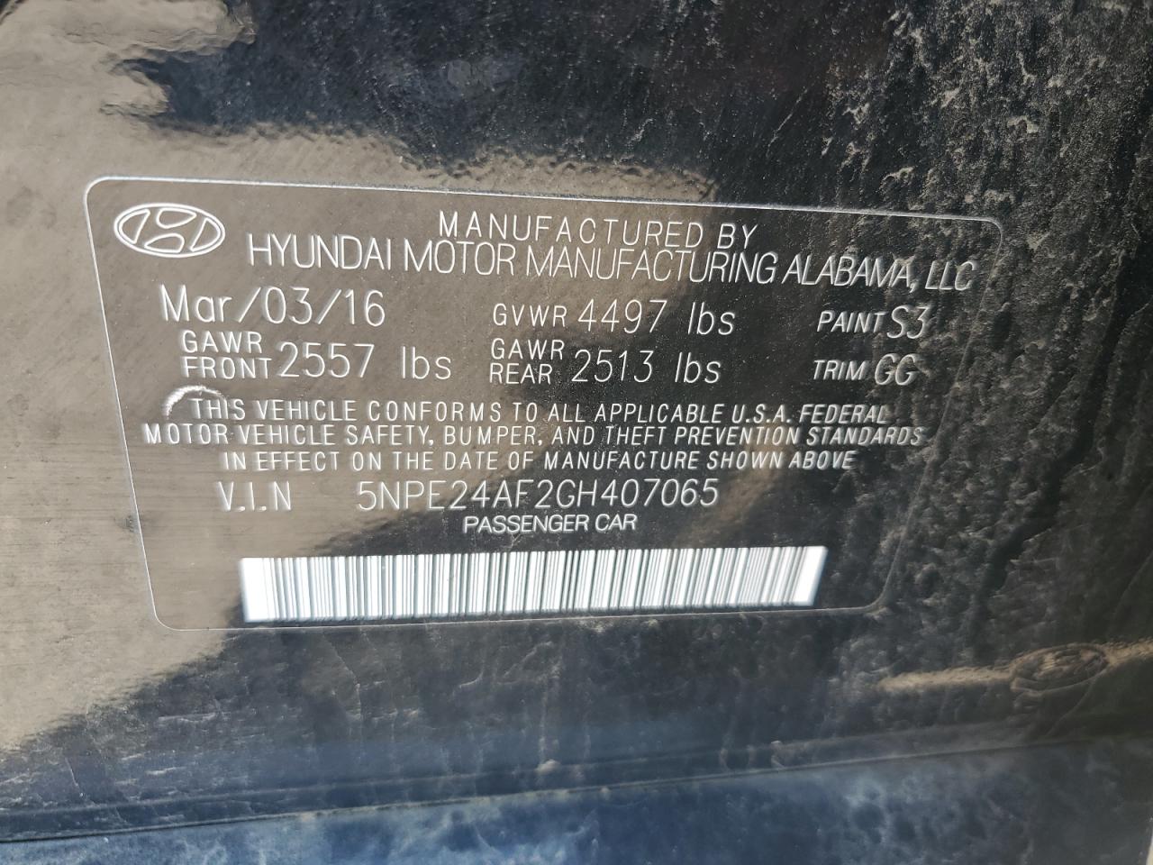 5NPE24AF2GH407065 2016 Hyundai Sonata Se