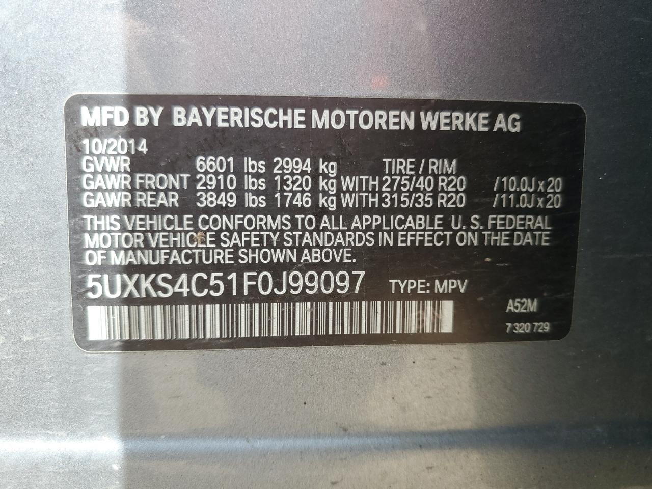 5UXKS4C51F0J99097 2015 BMW X5 xDrive35D