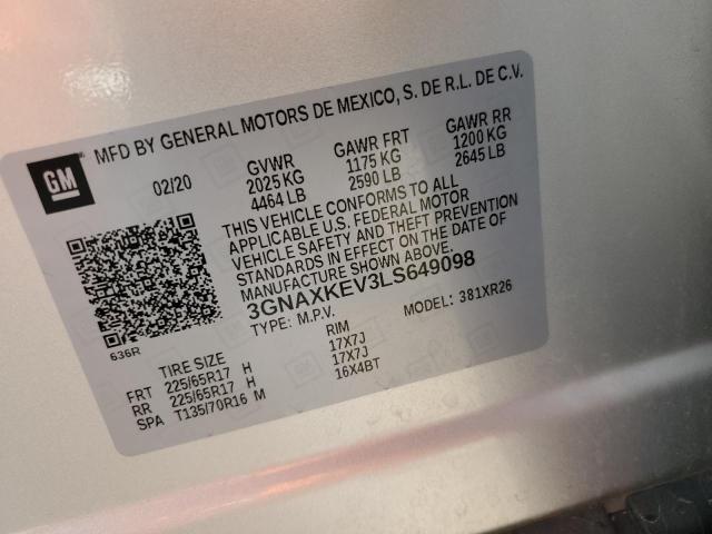 2020 Chevrolet Equinox Lt VIN: 3GNAXKEV3LS649098 Lot: 53585644