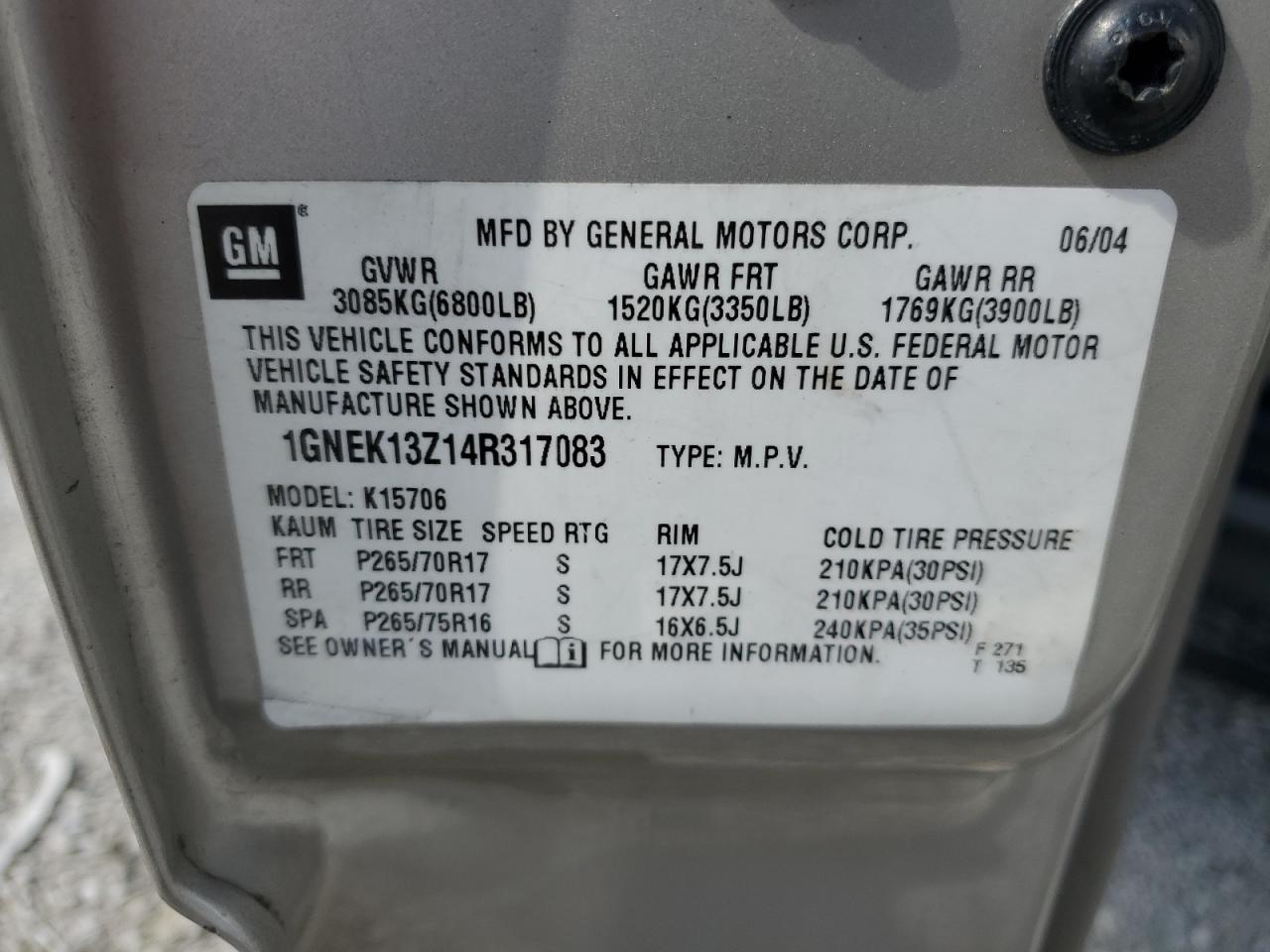 1GNEK13Z14R317083 2004 Chevrolet Tahoe K1500