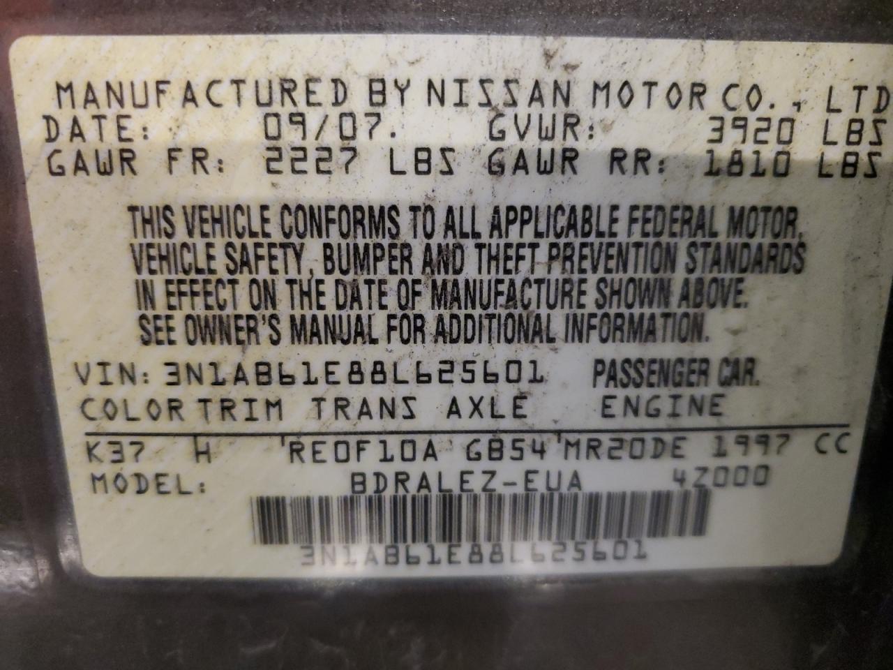 3N1AB61E88L625601 2008 Nissan Sentra 2.0