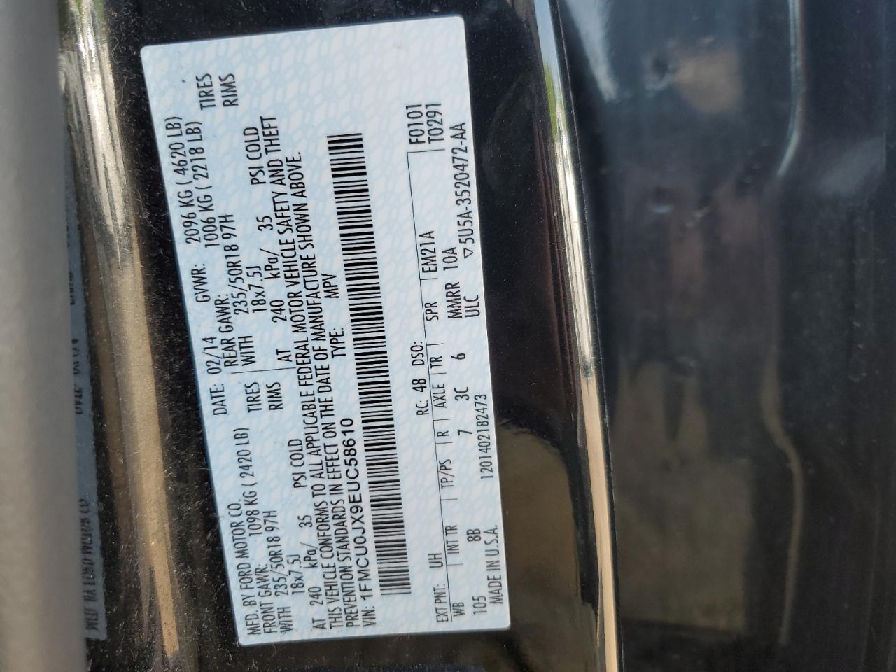 1FMCU0JX9EUC58610 2014 Ford Escape Titanium