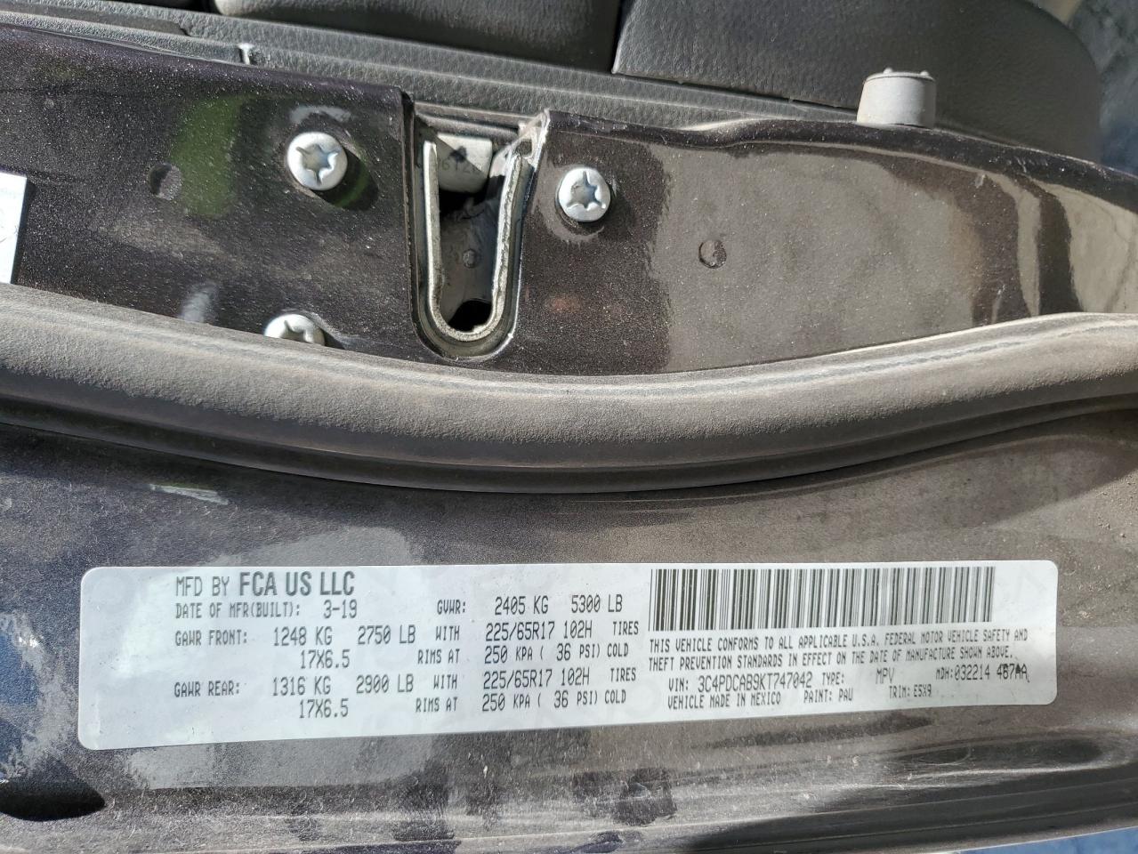 3C4PDCAB9KT747042 2019 Dodge Journey Se