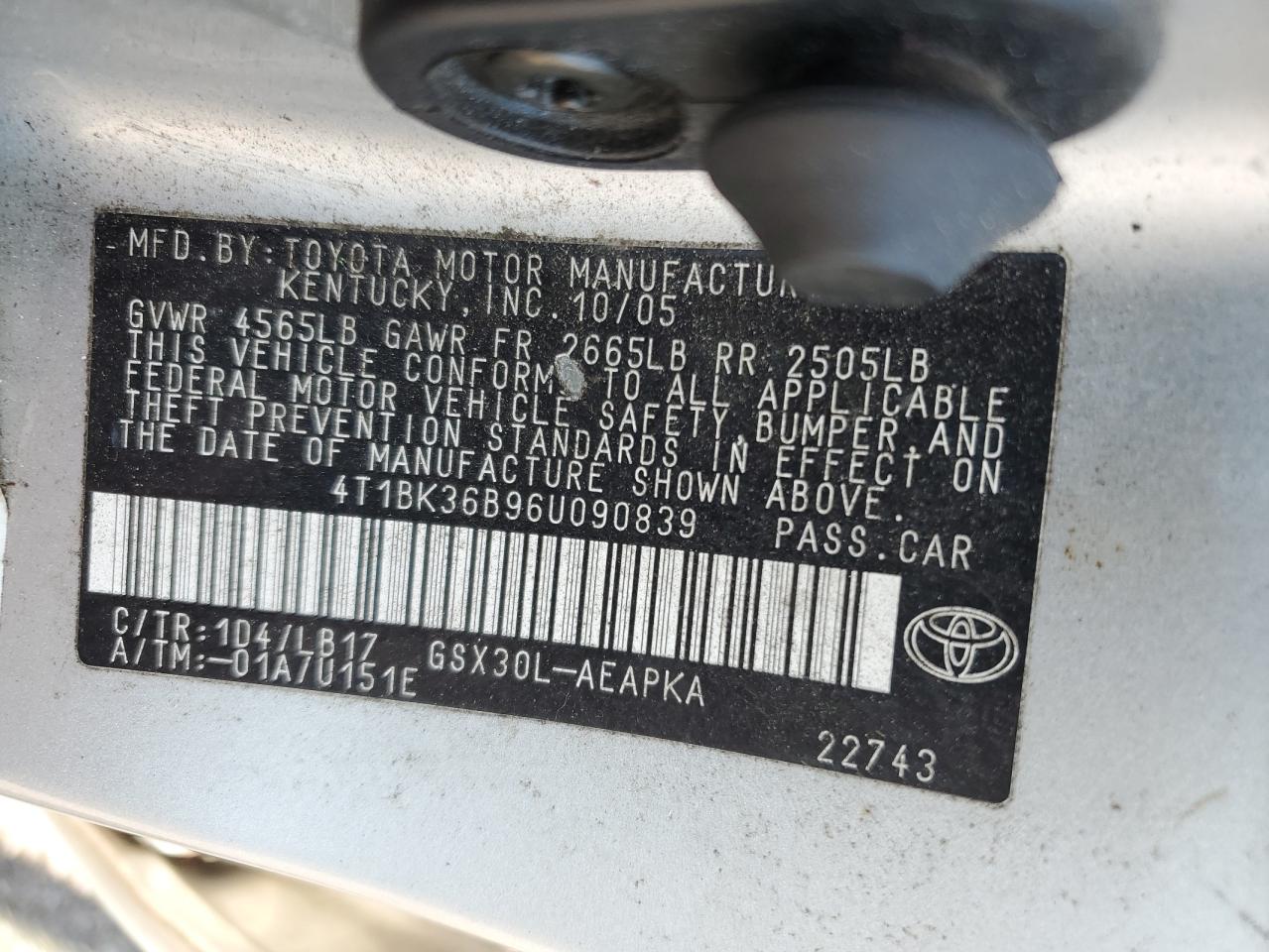 4T1BK36B96U090839 2006 Toyota Avalon Xl