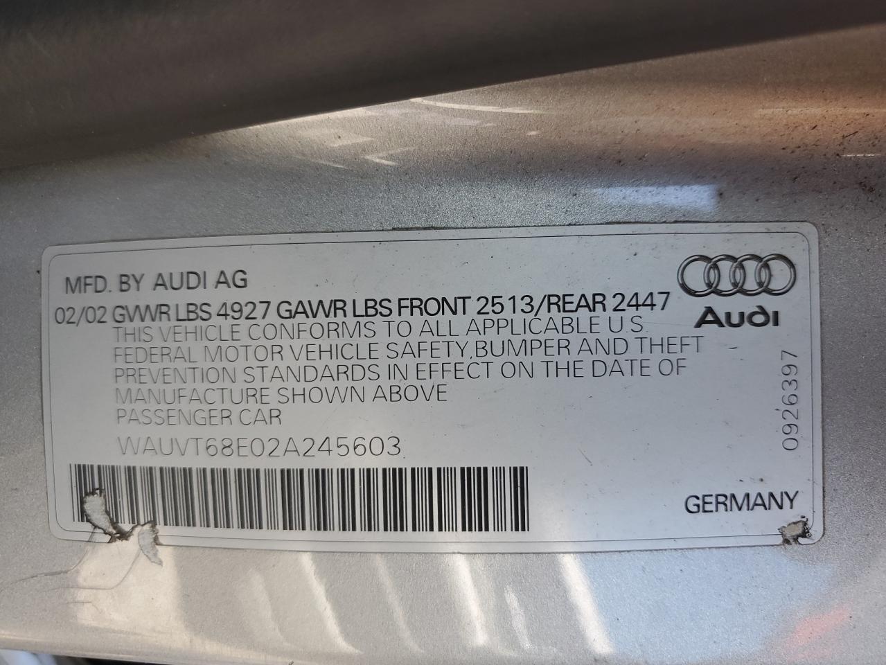 WAUVT68E02A245603 2002 Audi A4 3.0 Avant Quattro