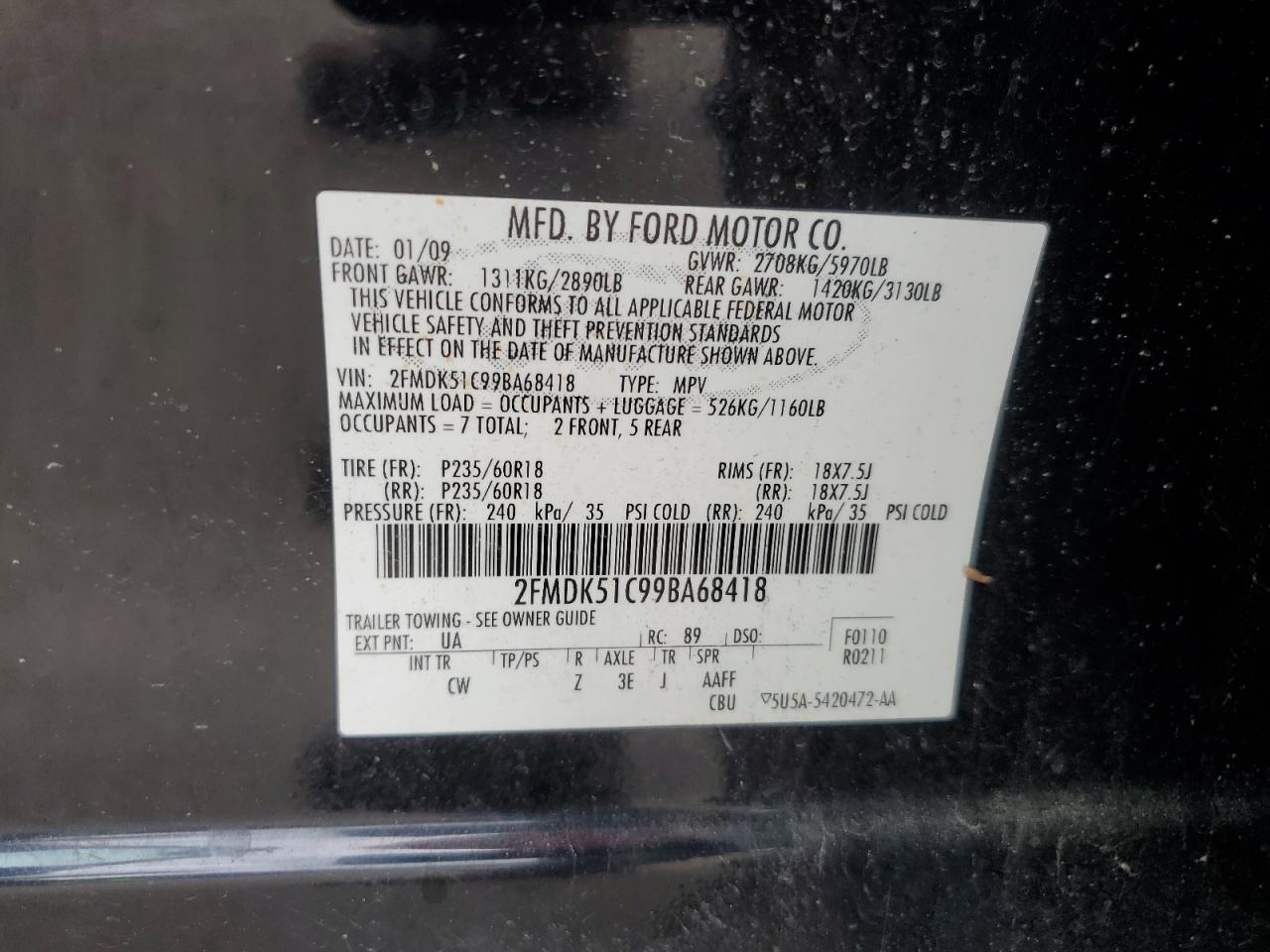 2FMDK51C99BA68418 2009 Ford Flex Se