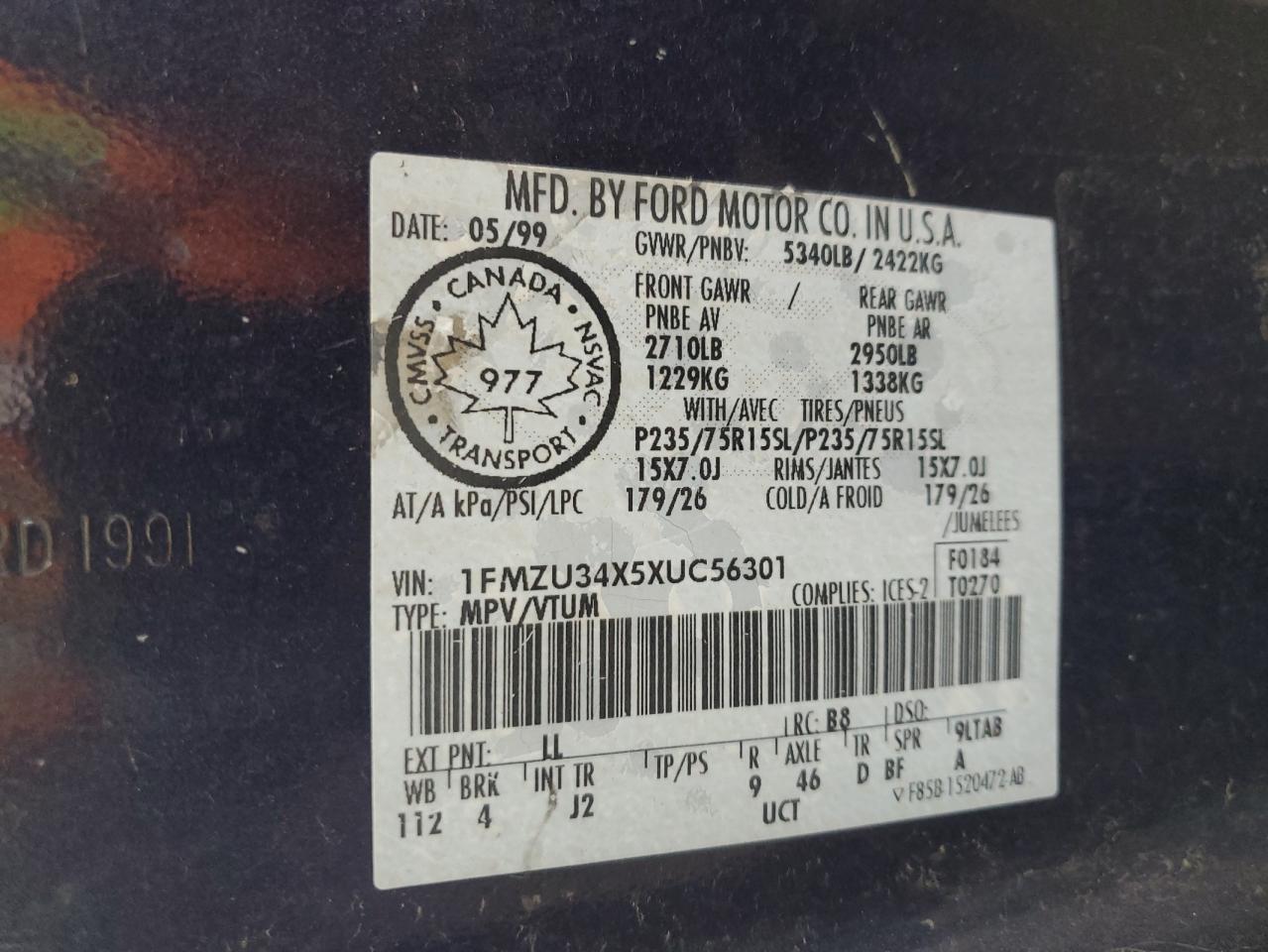 1FMZU34X5XUC56301 1999 Ford Explorer