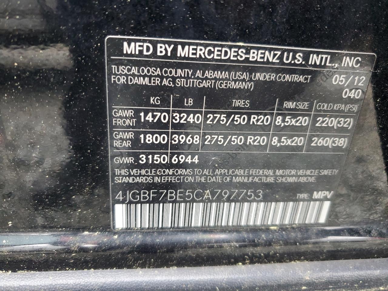 4JGBF7BE5CA797753 2012 Mercedes-Benz Gl 450 4Matic