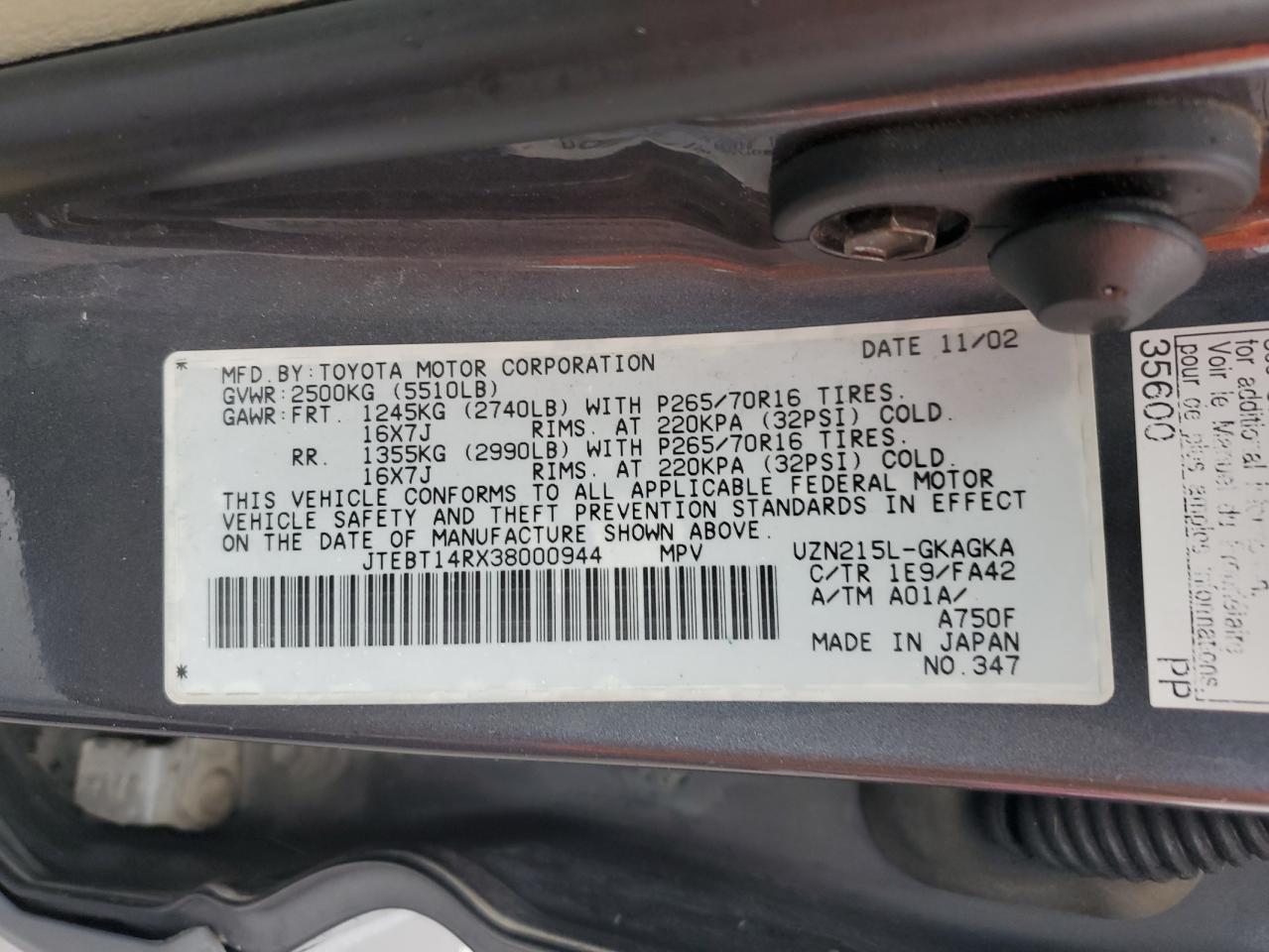 JTEBT14RX38000944 2003 Toyota 4Runner Sr5