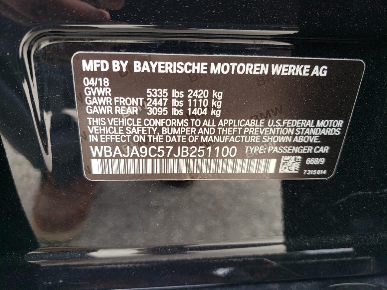 2018 BMW 530E vin: WBAJA9C57JB251100