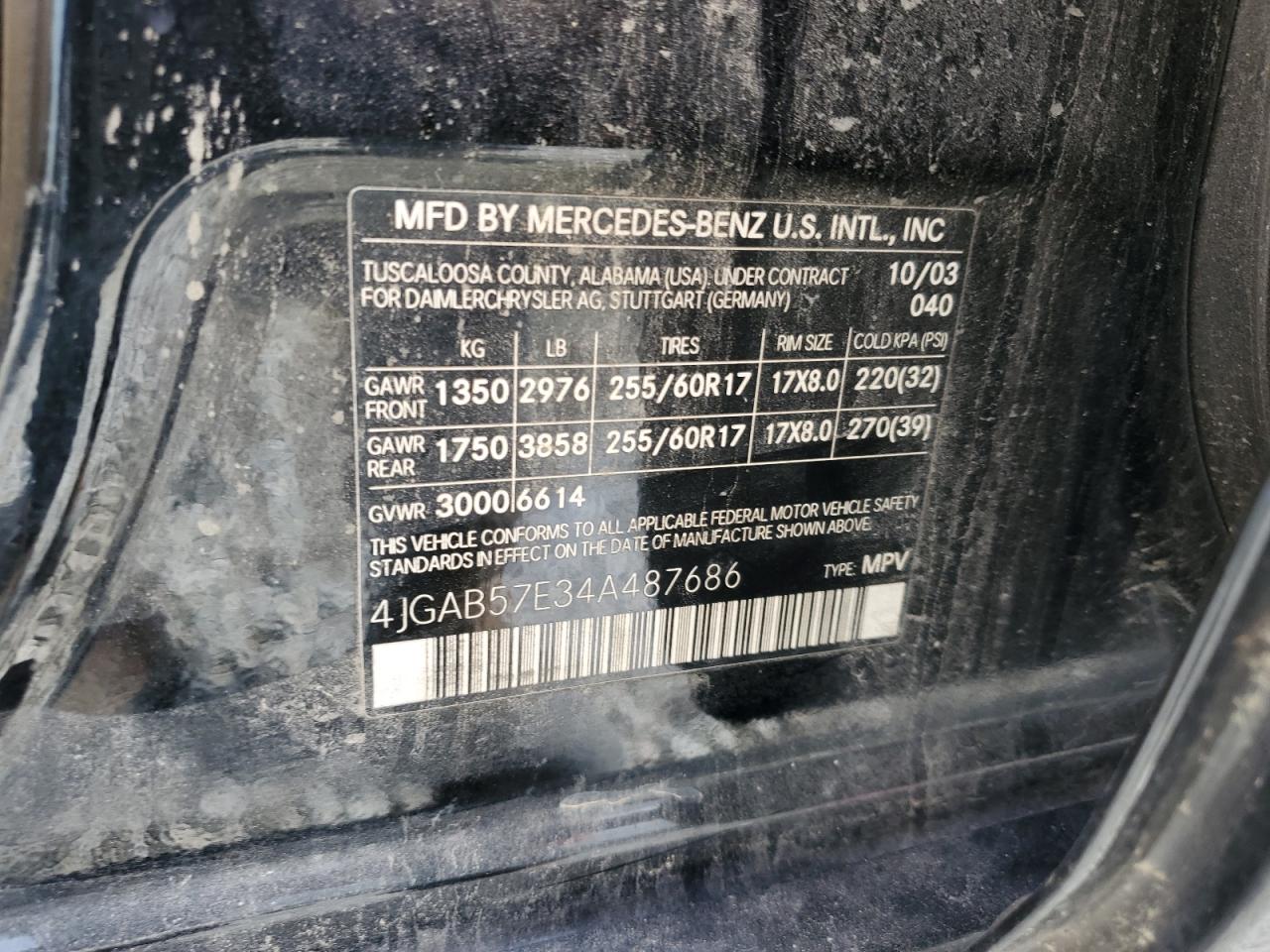 4JGAB57E34A487686 2004 Mercedes-Benz Ml 350