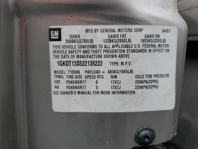 2002 GMC Envoy VIN: 1GKDT13S522138222 Lot: 56217594