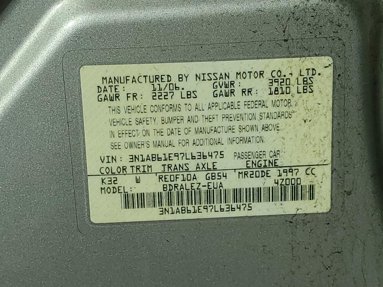 3N1AB61E97L636475 2007 Nissan Sentra 2.0