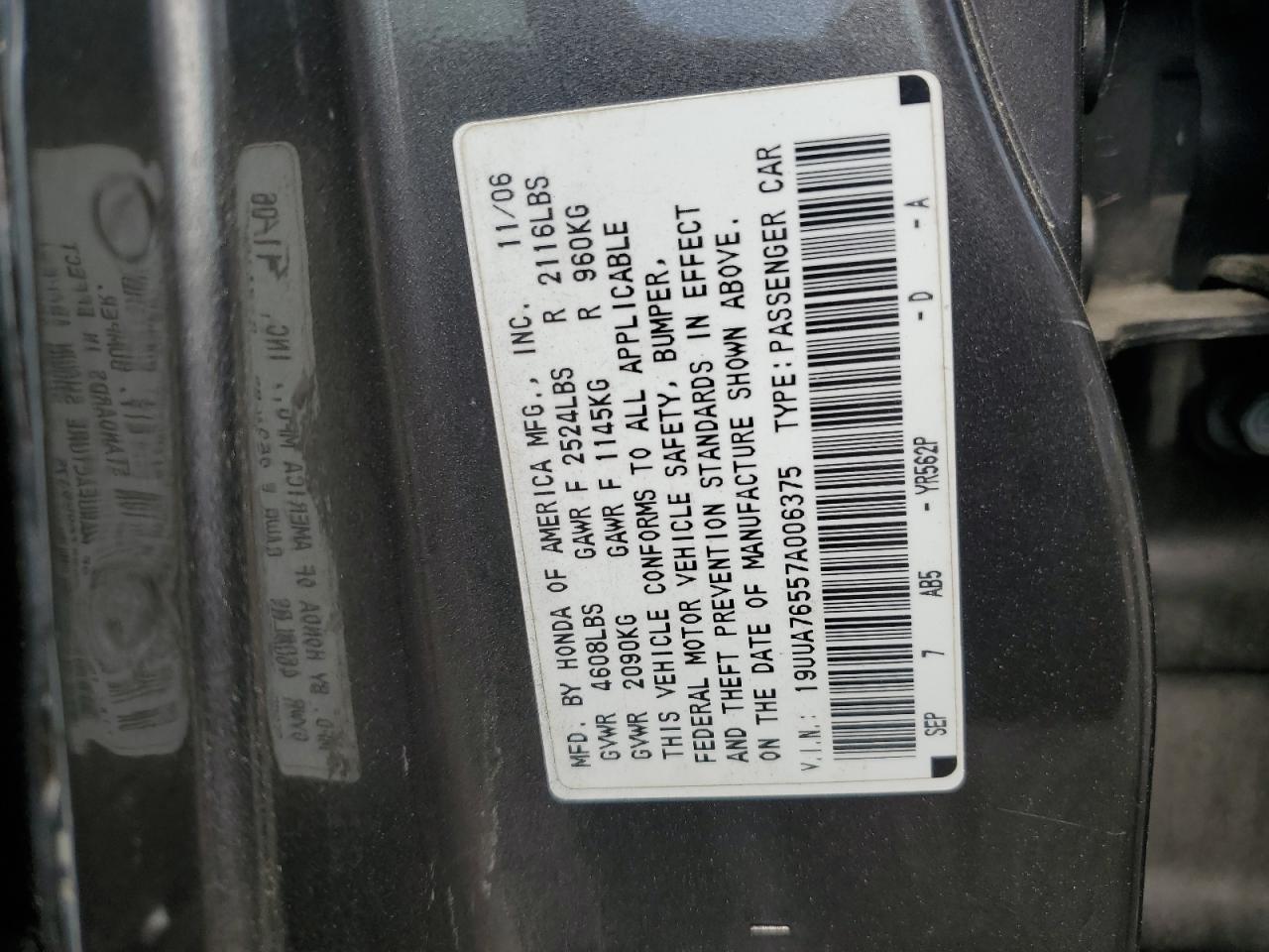 19UUA76557A006375 2007 Acura Tl Type S